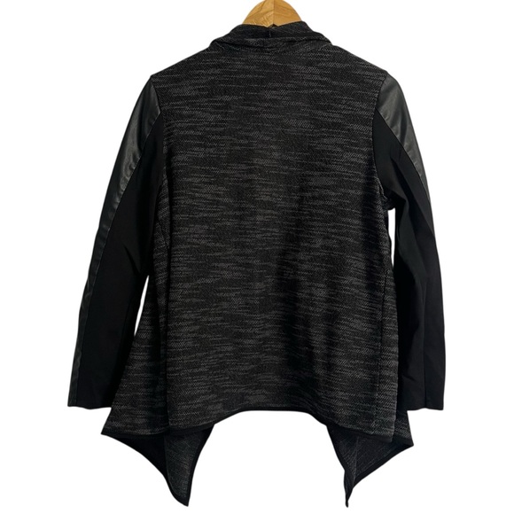 Dex Dark Heathered Grey Knit Cardigan w Faux Leather Sleeves Open Front Sz Large - Picture 7 of 7